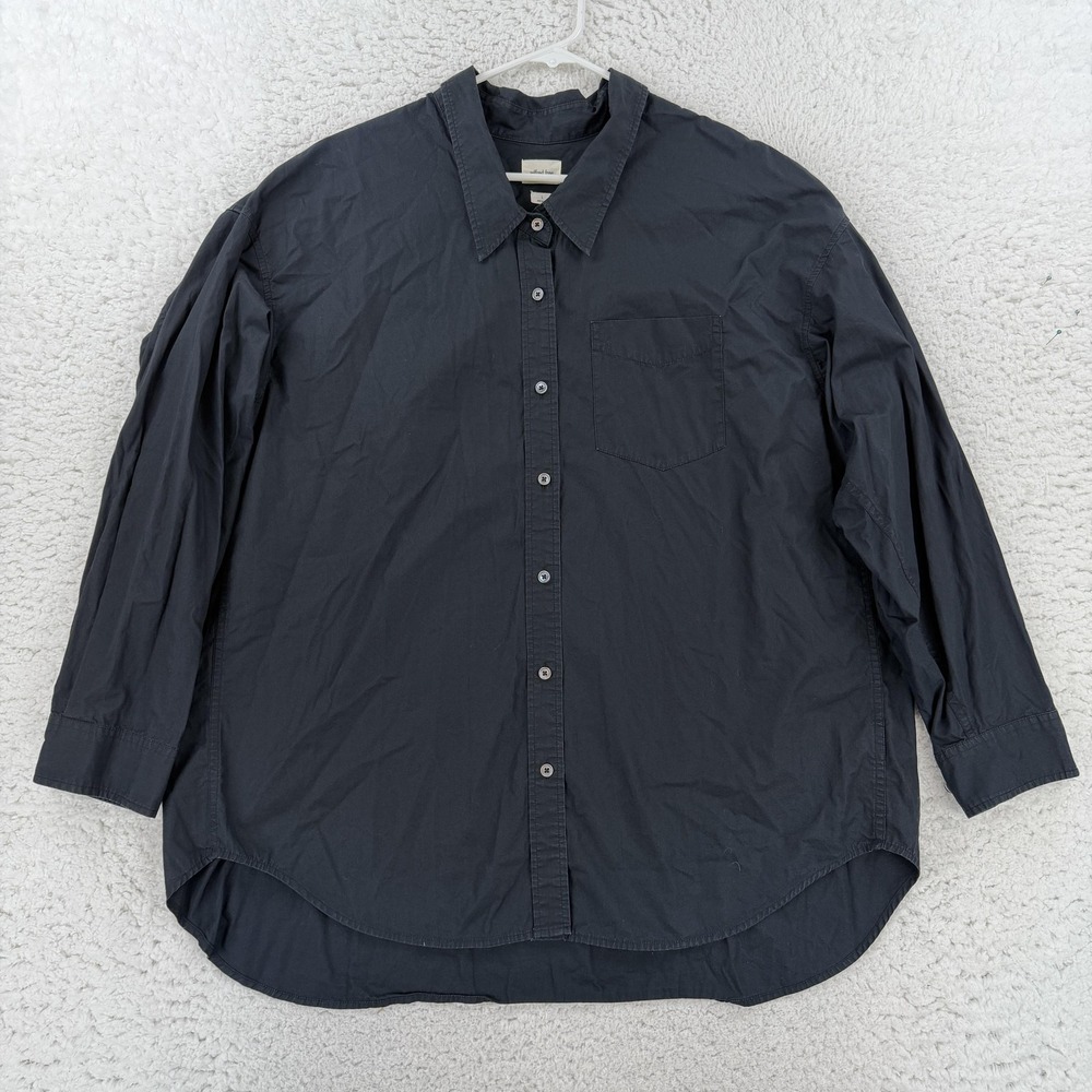 Aritzia Wilfred Free Black Cotton Button Up Shirt Womens Large Relaxed Fit Top